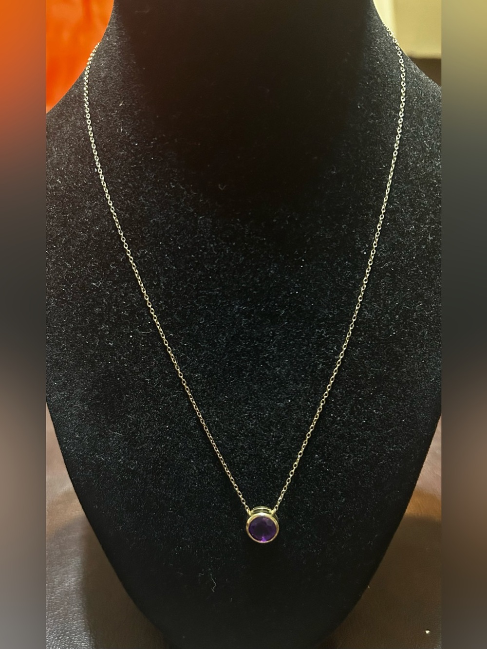 Sterling Silver 925 Vermeil Amethyst Bezel Pendant Necklace 18 inches